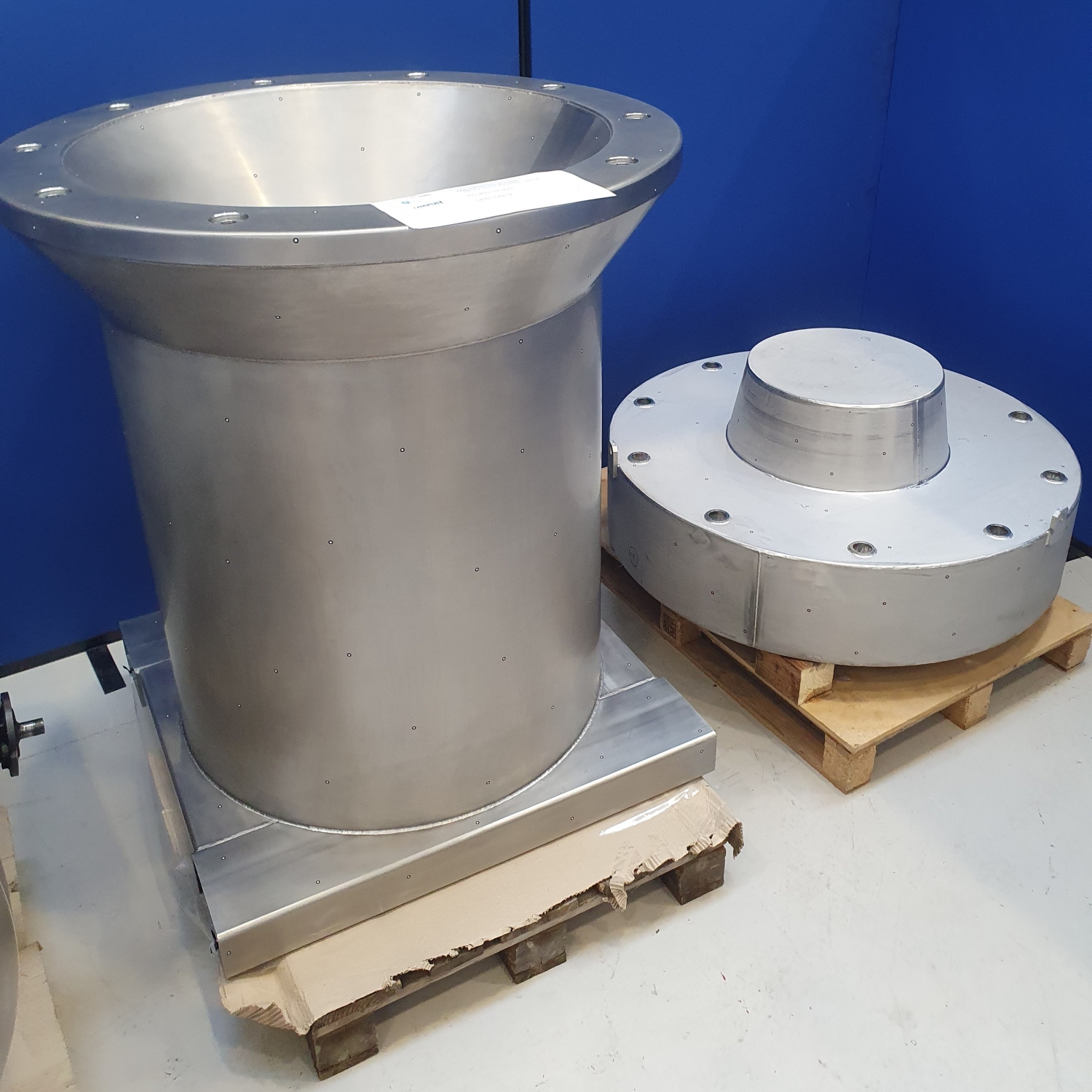 A metallic container in a warehouse